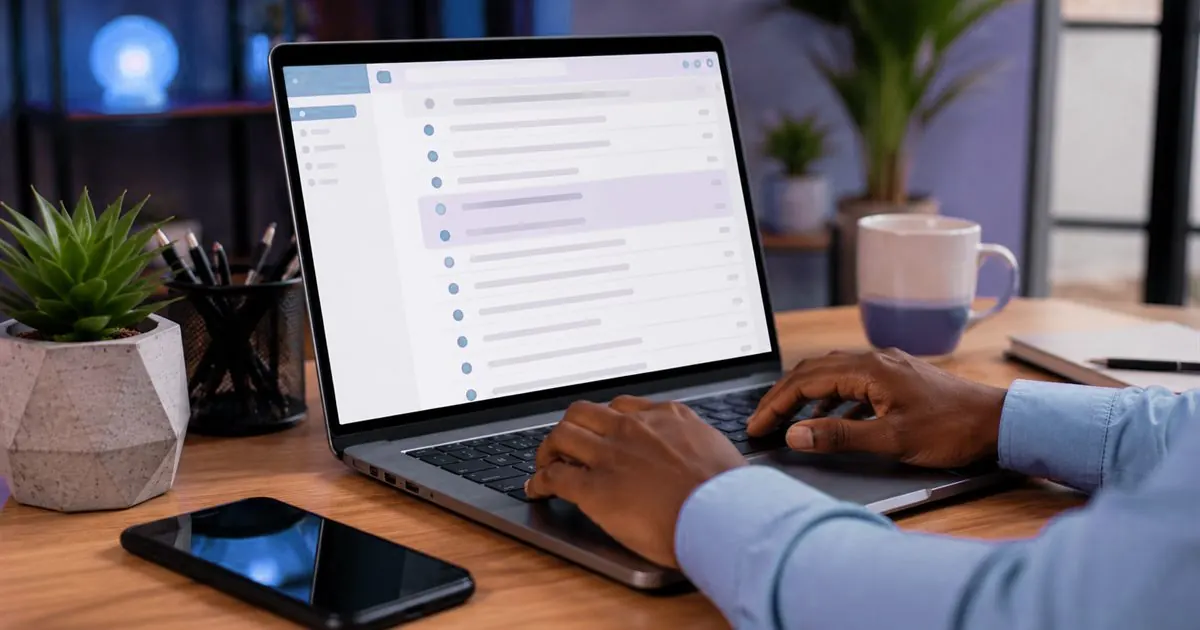 Someone reading business email on a laptop at a desk