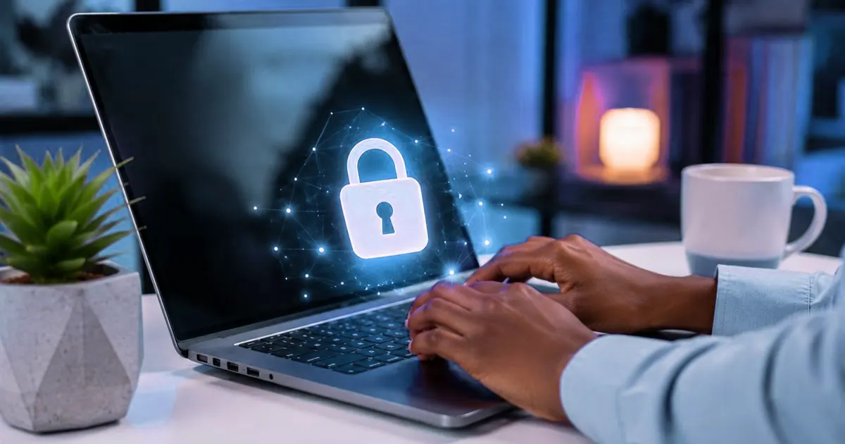 A laptop showing a secure website with a padlock on the screen